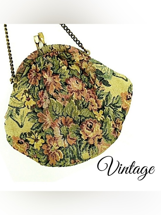 Vintage Handbags - Vintage Tapestry Mini Handbag w/ Wrist Chain